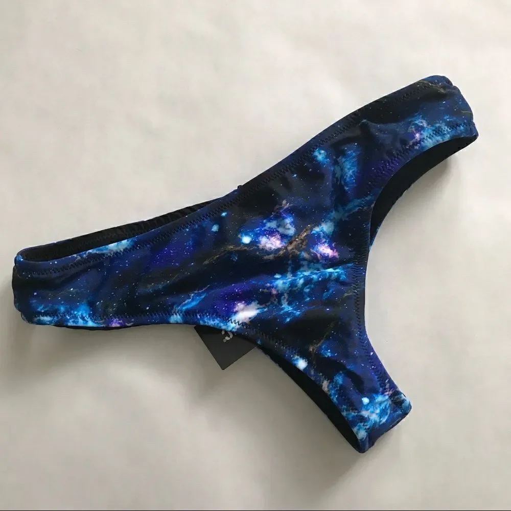 NWT Galaxy Reversible Bikini Bottom Small Cheeky Blue Black
